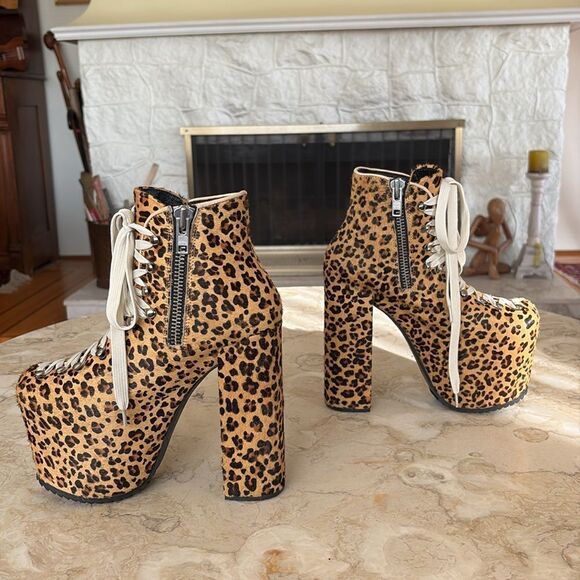 UNIF Hellbound Leopard Print Calf Hair Platform Leather Booties - Picture 6 of 16